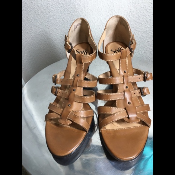 Sofft Tan Leather Heeled Sandals Sz 10 - Picture 6 of 6